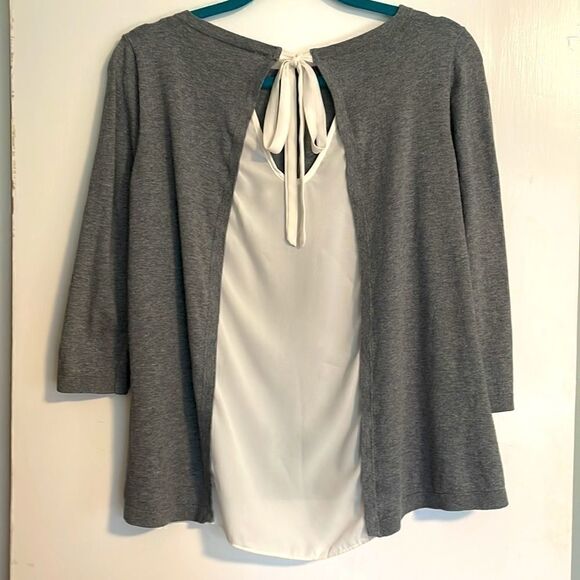 Loft Outlet bow and keyhole semi-sheer split back detail in grey and white S - Picture 2 of 6